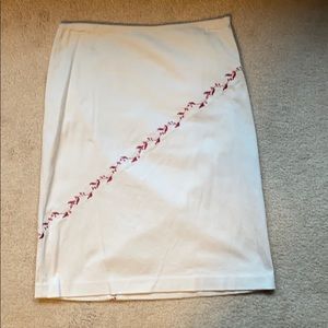 LOFT Embroidered Khaki Skirt